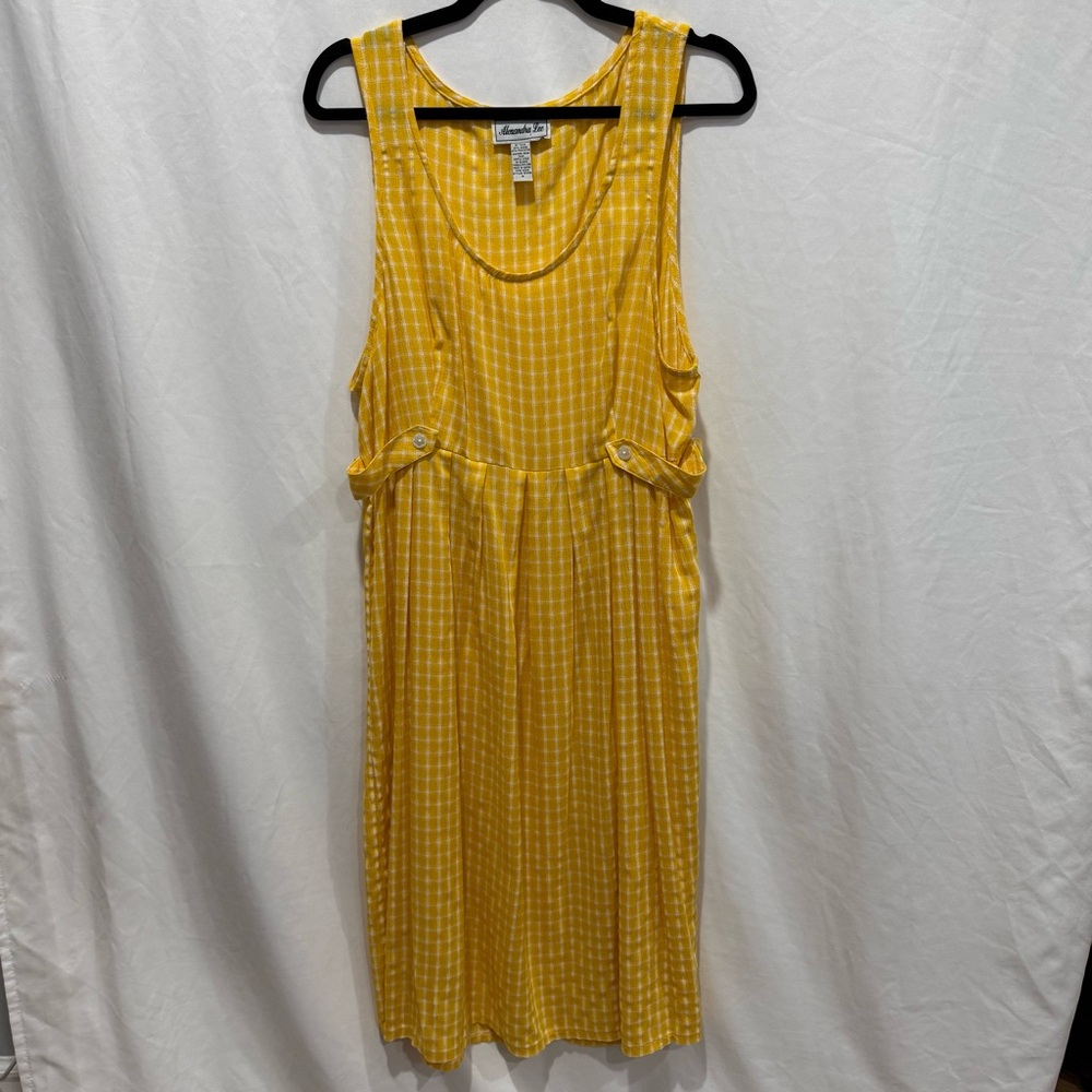 Alexandra Lee Yellow‎ Check Sleeveless Dress 16 Summer Vintage Ranchwear Peasant
